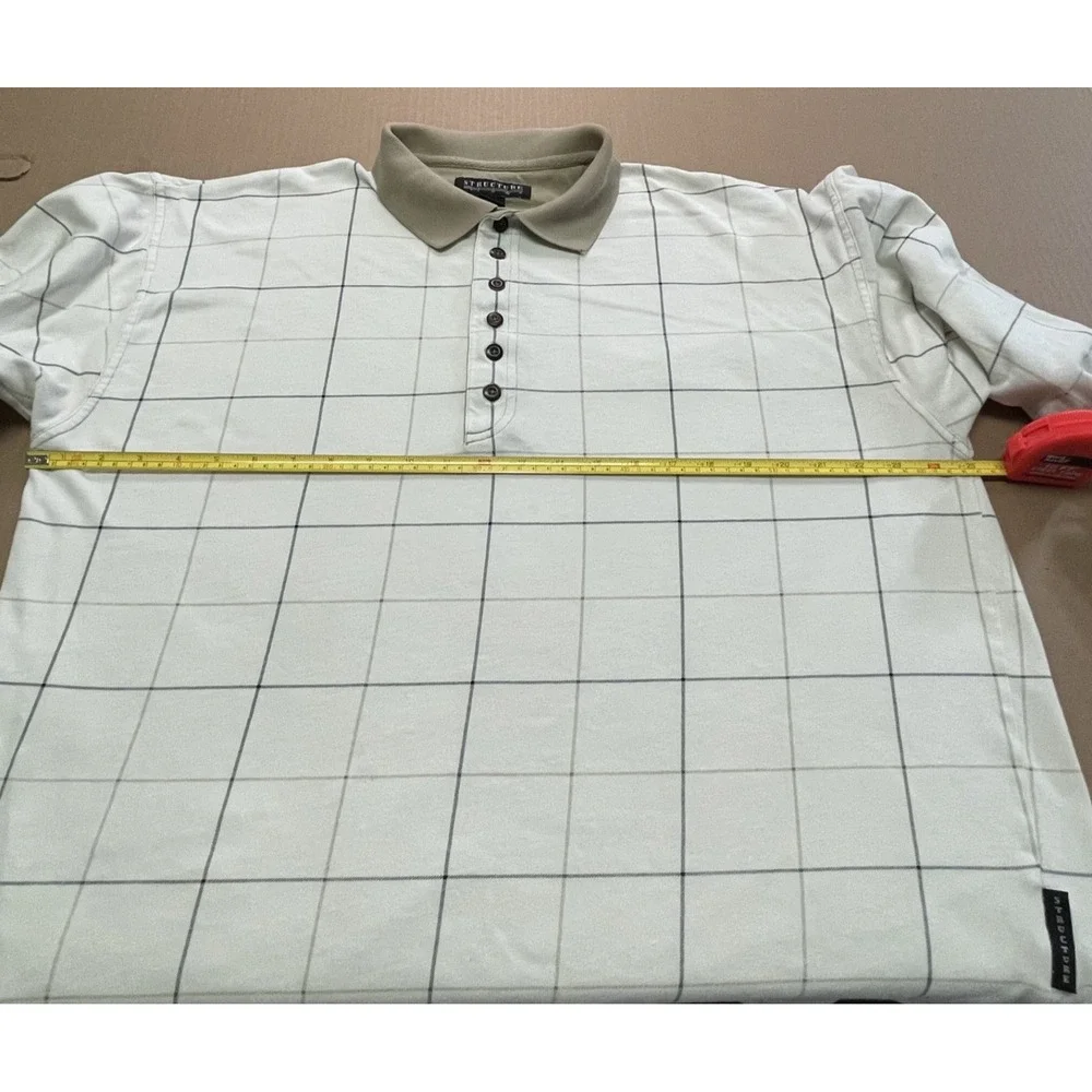 VTN Structure Men's L Rugby Shirt‎ Ivory & Khaki Y2K Grunge Fit 6 Button Closure
